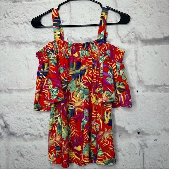 |EUC| MELLODAY Multicolor Floral Cold Shoulder Top - Picture 1 of 5